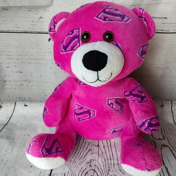 Six Flags SuperGirl Teddy Bear Plush Pink White 10" - Picture 1 of 6